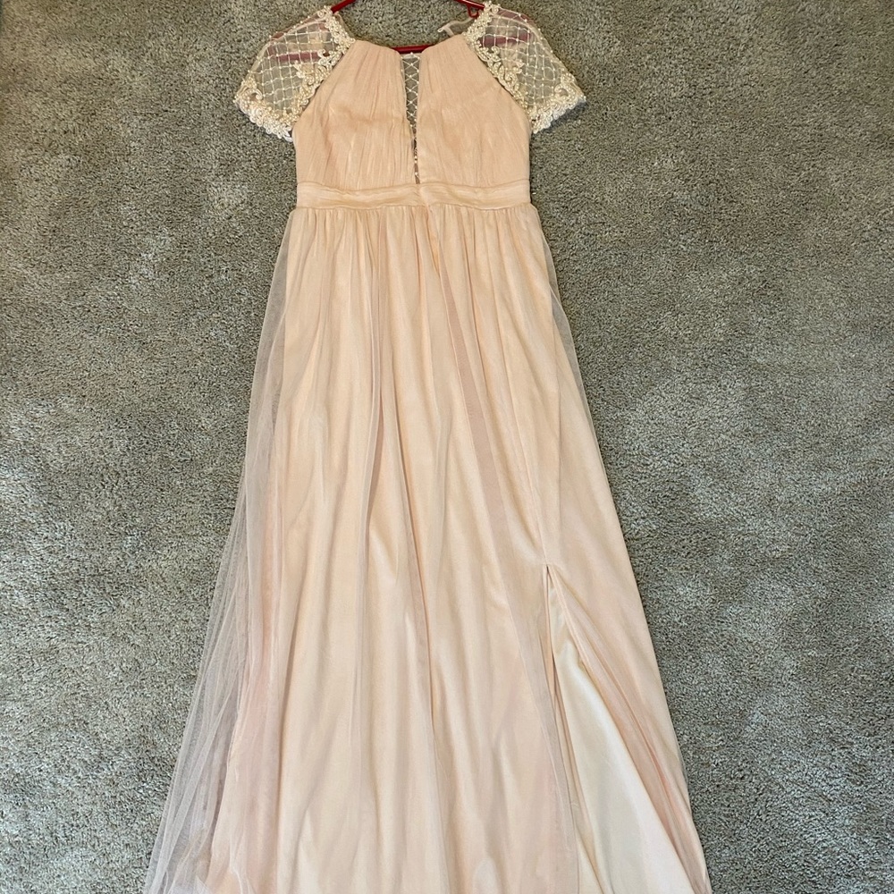 Little Mistress pink formal beaded maxi dress US8